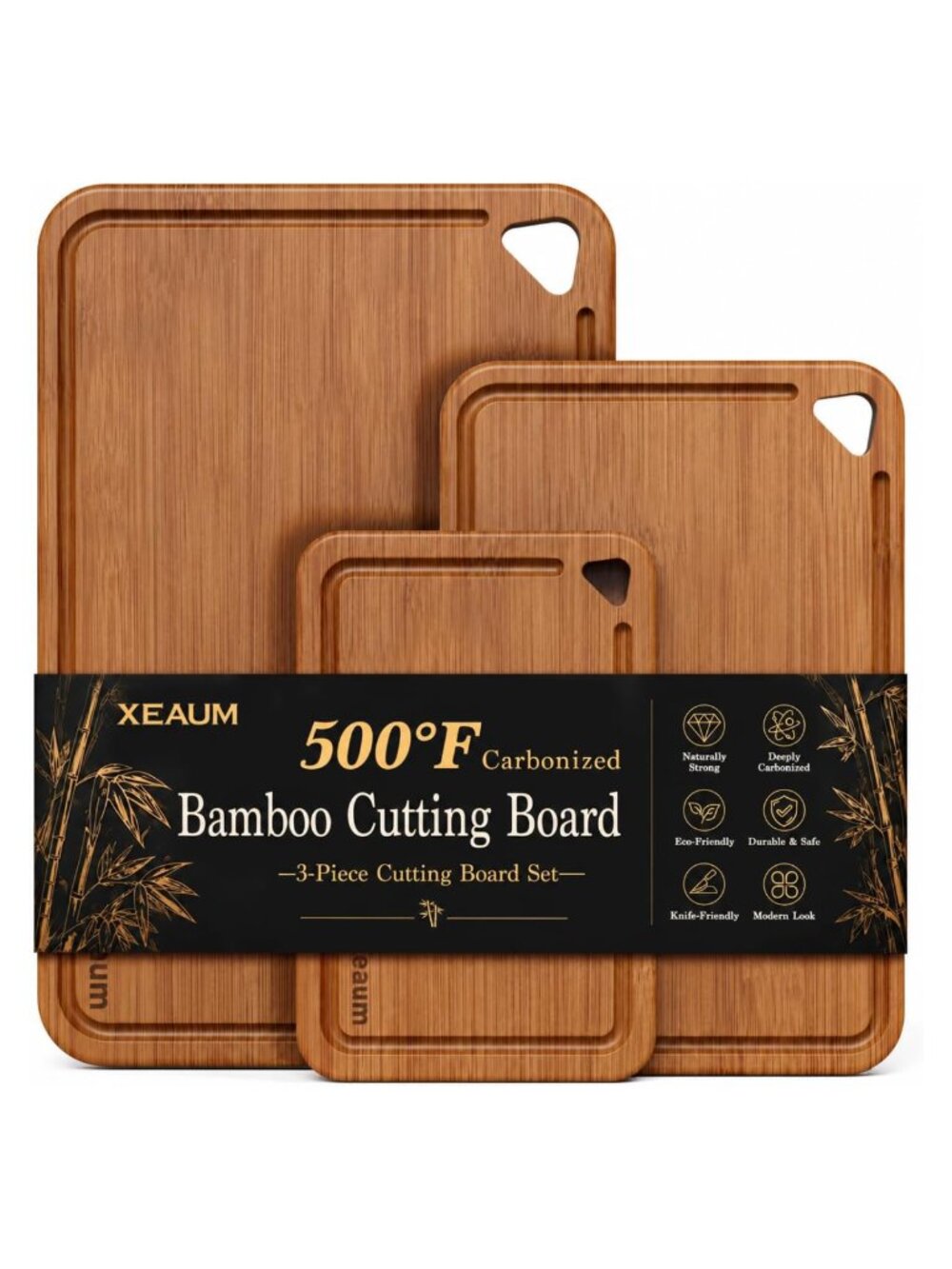 3-Piece Bamboo Cutting Board Set with Juice Groove